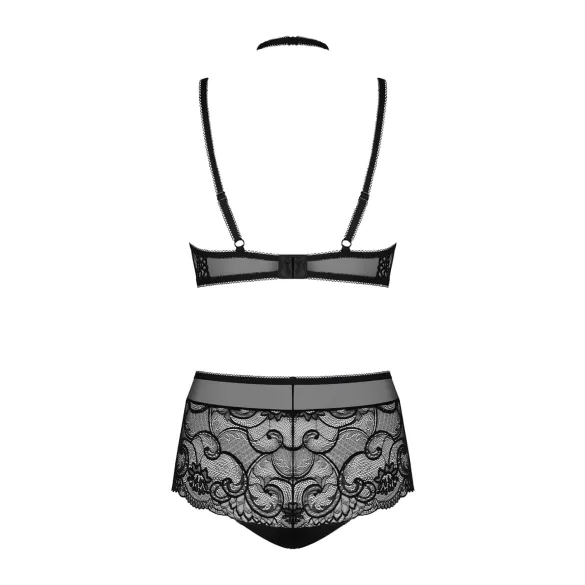 Obsessive Elizenes - průhledná sada podprsenky se vzorem (černá) - L/XL