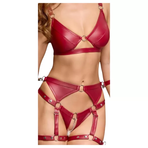 Cottelli Bondage - lesklý set podprsenky a pouta (červená)