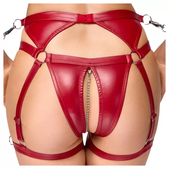 Cottelli Bondage - lesklý set podprsenky a pouta (červená)