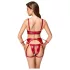 Cottelli Bondage - lesklý set podprsenky a pouta (červená) - XL