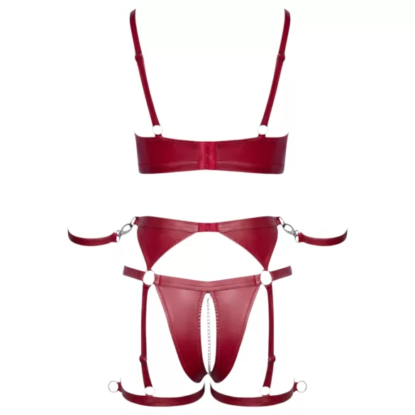 Cottelli Bondage - lesklý set podprsenky a pouta (červená) - XL