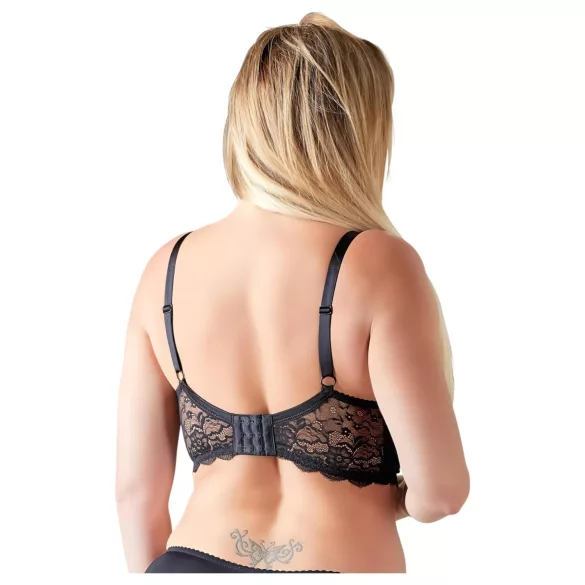 Cottelli Plus Size - podprsenka s pásky a kroužky - černá - 90D