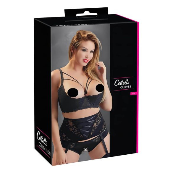 Cottelli Plus Size - poprsenky s pásky a kroužky (černé) - 95D