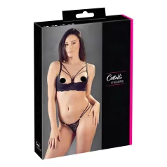   Cottelli - podprsenka s popruhy a kroužky - tanga - černá - 80B/M