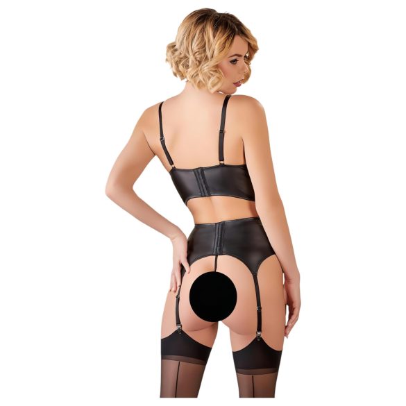 Abierta Fina - třpytivý krajkový spodní prádlo set s pásky (černý)