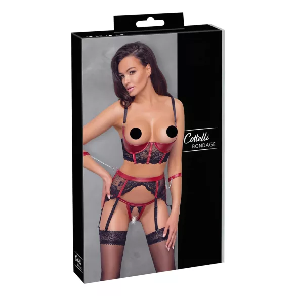 Cottelli Bondage - podprsenka s krajkou - matná červená souprava - XL