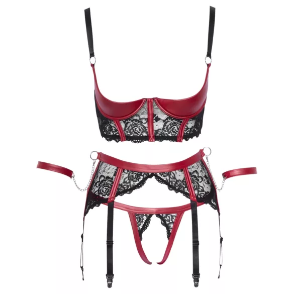 Cottelli Bondage - podprsenka s krajkou - matná červená souprava - XL