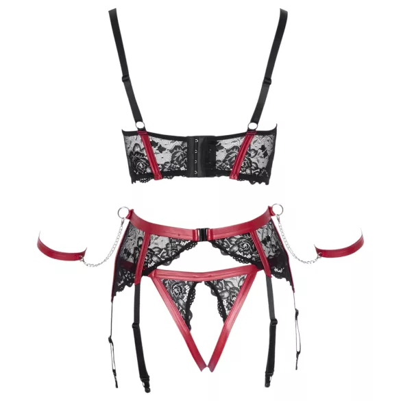 Cottelli Bondage - podprsenka s krajkou - matná červená souprava - XL