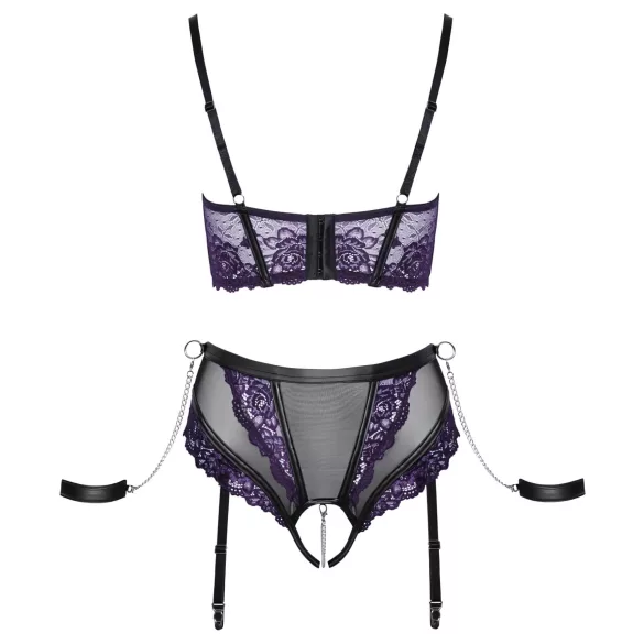 Cottelli Bondage - podprsenková sada a pouta na ruce (černo‑fialová) - XL