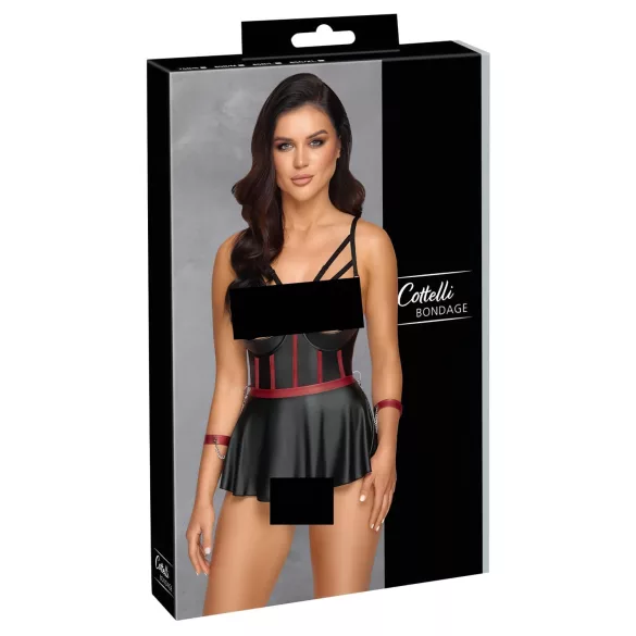 Cottelli Bondage - lesklá sada s pouty na ruce - černá - 80B/M
