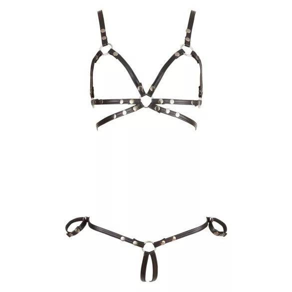 Cottelli Bondage - lesklý tělový postroj bikini - černý - M
