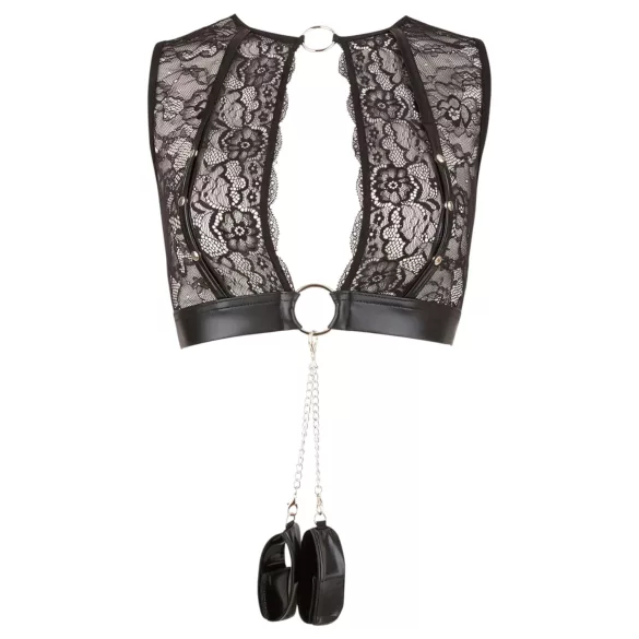 Cottelli Bondage - krajková souprava spodního prádla + pouta (4dílná sada)