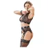 Cottelli Bondage - krajková souprava spodního prádla + pouta (4dílná sada) - L