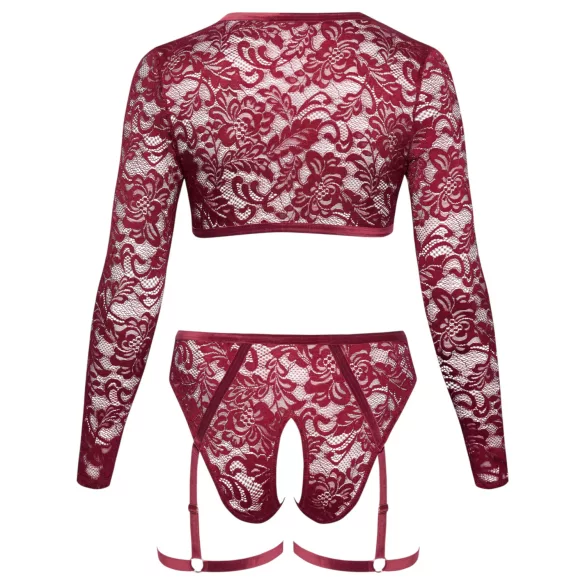 Cottelli Curves - dámská souprava s dlouhým rukávem - krajka - červená - 2XL