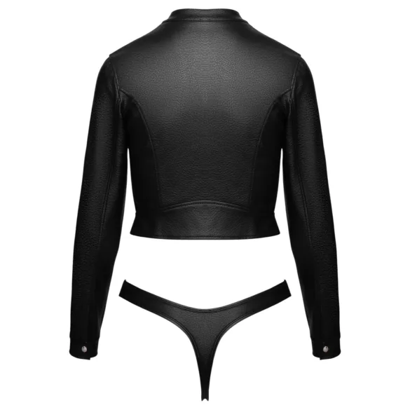 Cottelli - krátká koženka bunda a tanga set (černá)