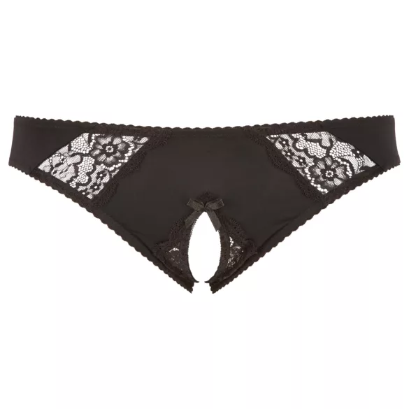 Cottelli Plus Size - krajkové, otevřené kalhotky (černé) - XL