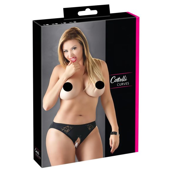Cottelli Plus Size - krajková otevřená tanga (černá) - 4XL
