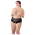 Cottelli Plus Size - otevřené kalhotky s krajkou a perlami - černé - XL