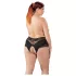 Cottelli Plus Size - otevřené kalhotky s krajkou a perlami - černé - XL