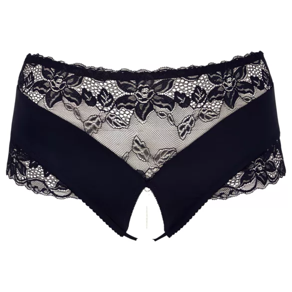 Cottelli Plus Size - otevřené kalhotky s krajkou a perlami - černé - XL