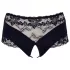 Cottelli Plus Size - otevřené kalhotky s krajkou a perlami - černé - 2XL
