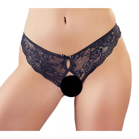 Cottelli - dámské otevřené kalhotky - krajka, mašle - černé - XL