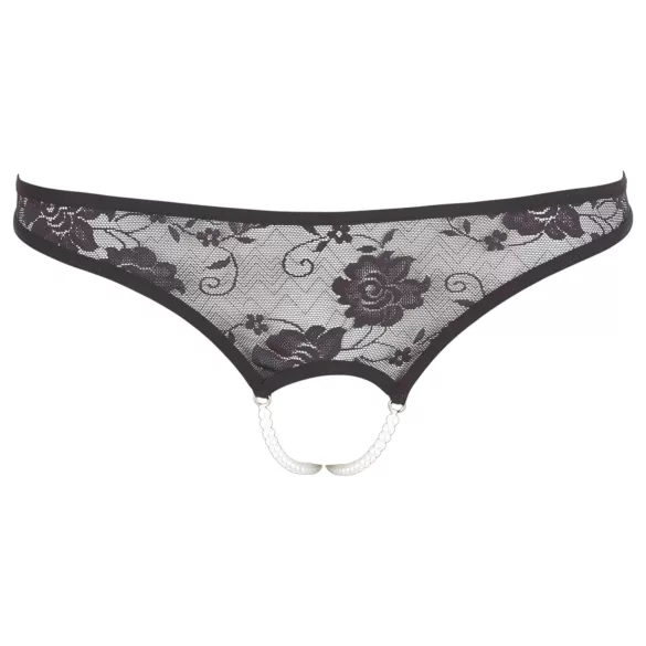 Cottelli - dámské tanga s perlami - otevřená krajka - černá