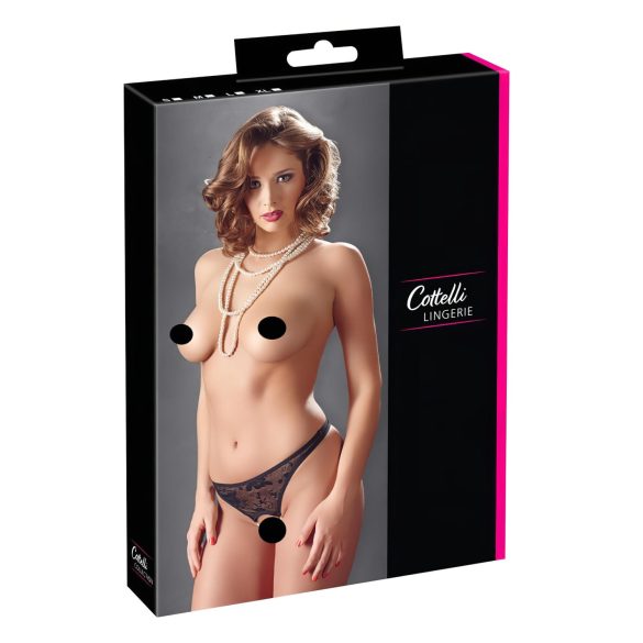 Cottelli - Perlové otevřené krajkové tanga (černé) - L