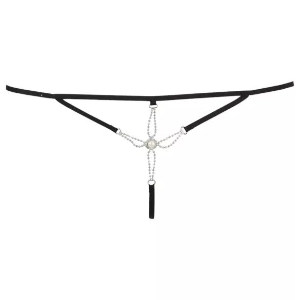 Cottelli - dámská otevřená tanga - kamínky - černá - M/L