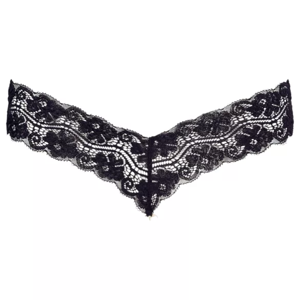 Cottelli - tanga s dvojitými perlami - krajka - černá - XL