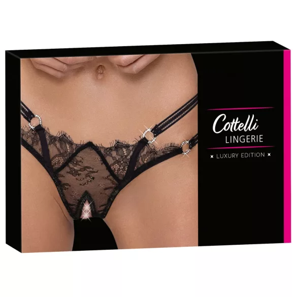 Cottelli - luxus otevřená tanga s kroužky - černá