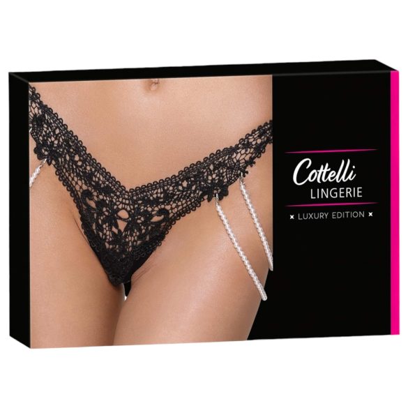 Cottelli - luxusní, vyšívané tanga s perličkami (černá)