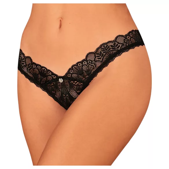 Obsessive - otevřená krajková tanga - černá - XL/XXL