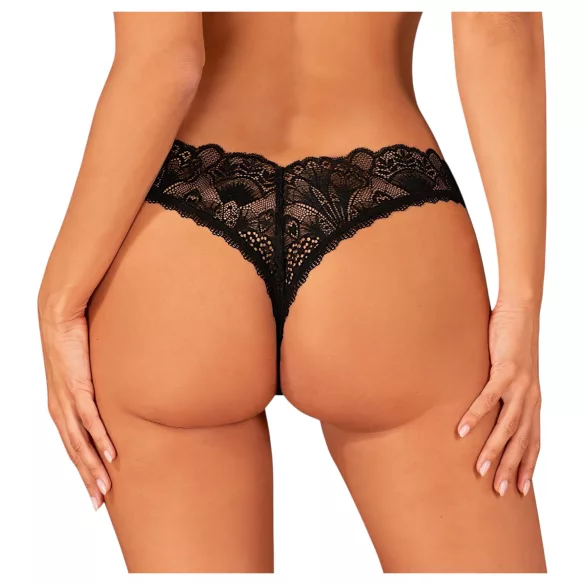 Obsessive - otevřená krajková tanga - černá - XL/XXL