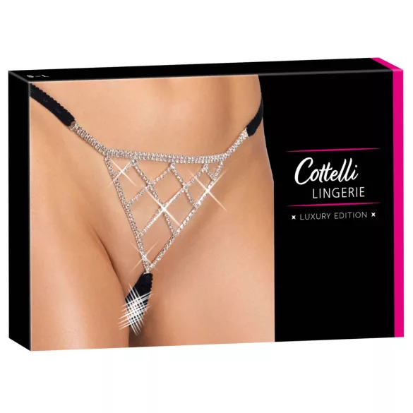 Cottelli - černé otevřené string tanga se stříbrnou ozdobou (S-L)