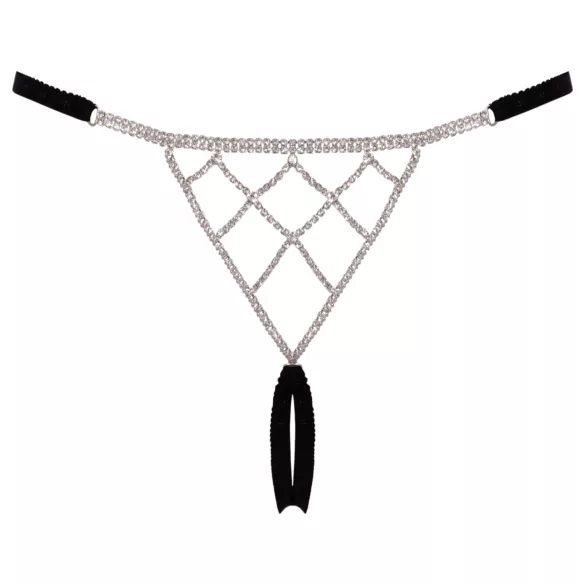 Cottelli - černé otevřené string tanga se stříbrnou ozdobou (S-L)