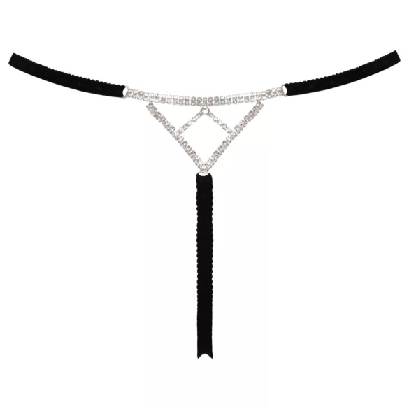 Cottelli - černé otevřené string tanga se stříbrnou ozdobou (S-L)