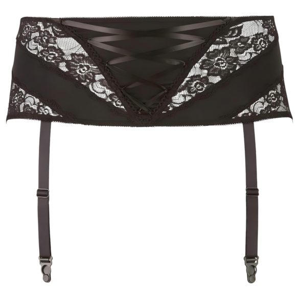 Cottelli Plus Size - krajkový podvazkový pás se šněrováním (černý)