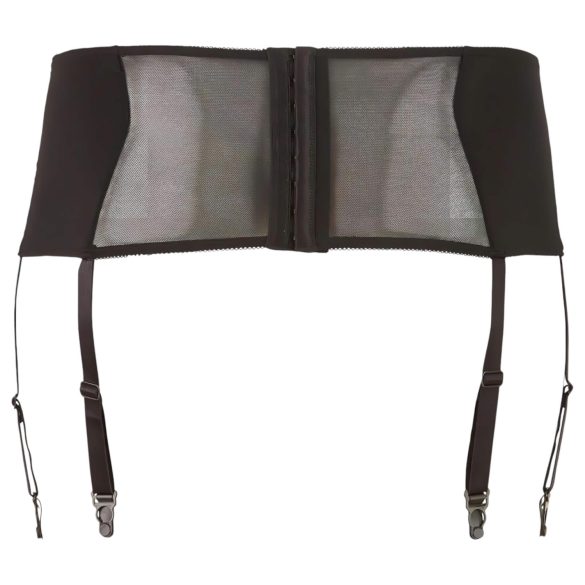 Cottelli Plus Size - podvazkový pás s krajkou a šněrováním - černý - 3XL