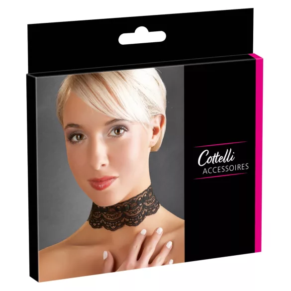 Cottelli - kožený krajkový obojek, doplněk ke kostýmu BDSM
