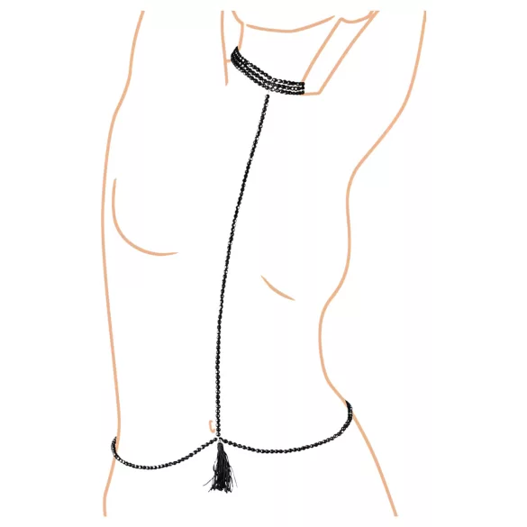 Cottelli - tělový postroj s perlovou ozdobou a obojkem - černý