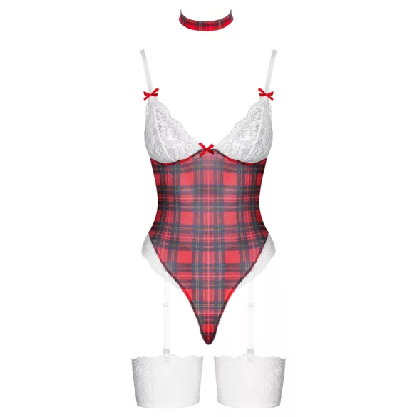 Cottelli - body set - kostkovaný vzor - červená - M