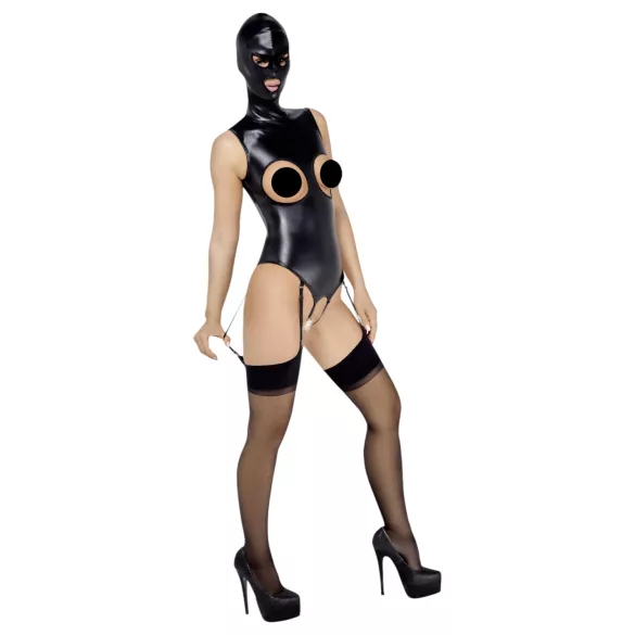 Bad Kitty - otevřený body a orální maska - černá - XL