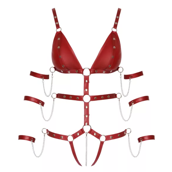 Bad Kitty - cvočkované bondage body (červené) - M