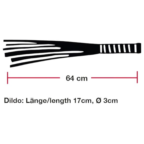 Bad Kitty - bič z kůže s dildem ze skla - průhledný/černý