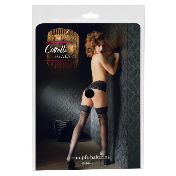 Cottelli - punčochy s pruhy a květy (černé) - 5