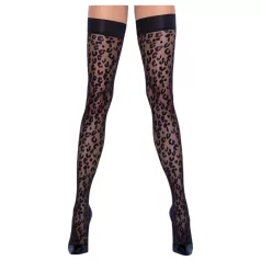   Cottelli Legwear - samodržící punčochy - leopardí vzor - černé