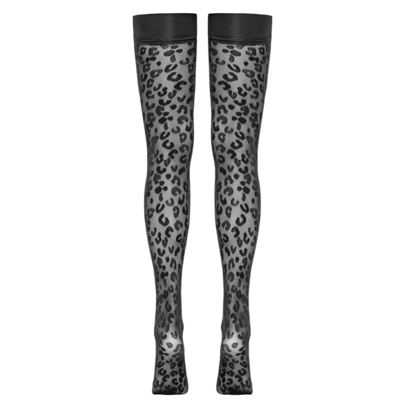 Cottelli Legwear - samodržící punčochy - leopardí vzor - černé