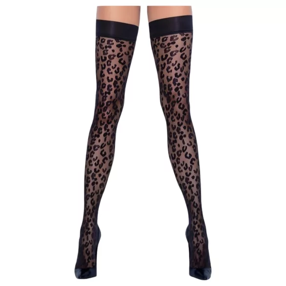 Cottelli Legwear - samodržící punčochy - leopardí vzor - černé - 4