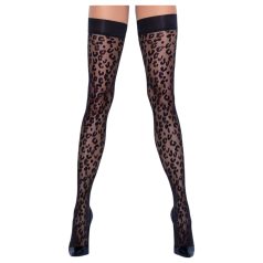   Cottelli Legwear - černé stehenní punčochy s leopardím vzorem - 5